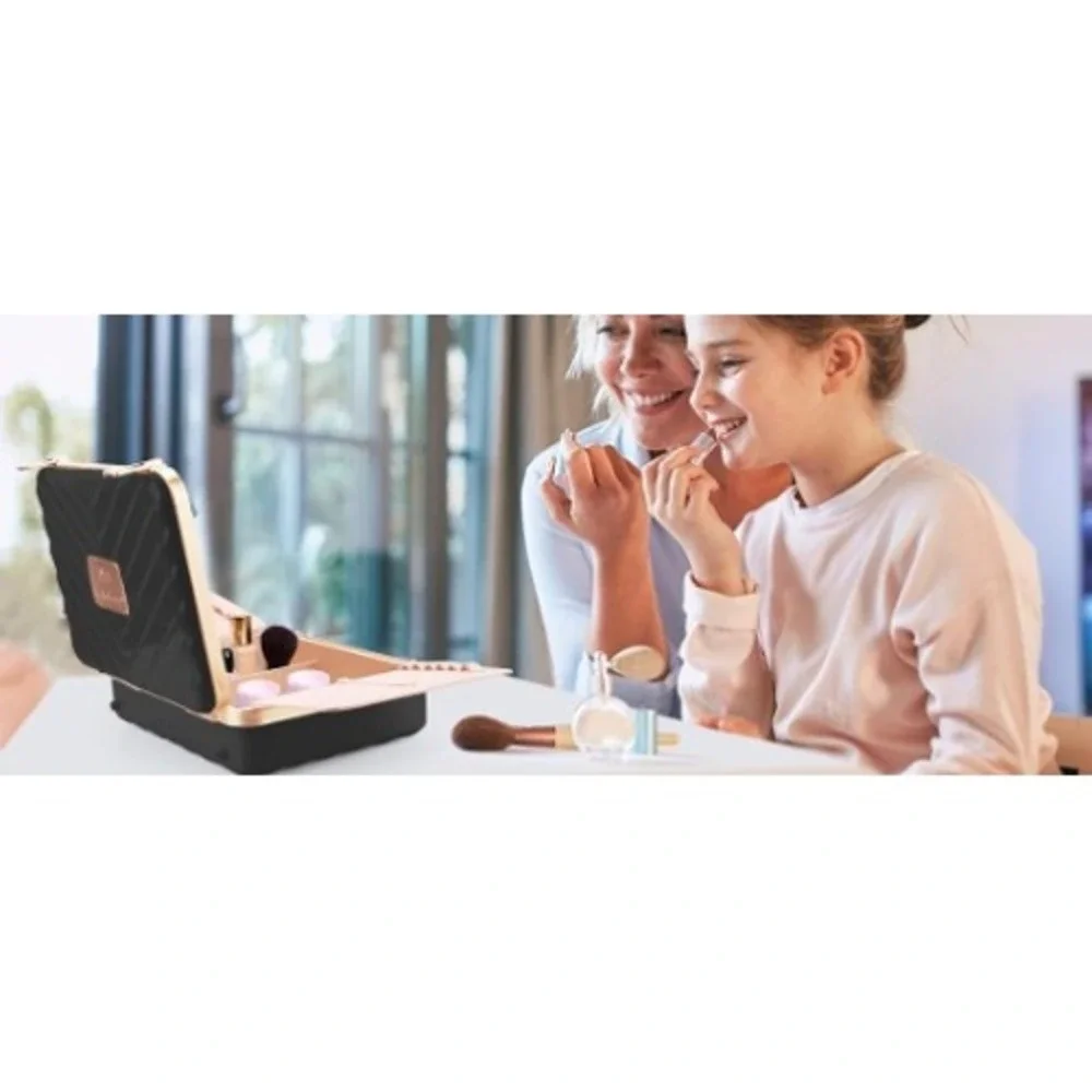 Kalolary Makeup Train Case Womens Large Black LED Lighted Mirror Rechargeable